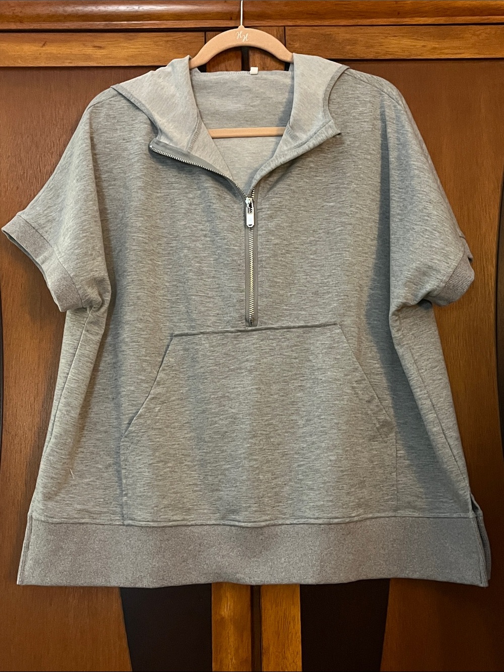 Unbranded Heather Gray Short-Sleeve Half-Zip Hoodie w/Kangaroo Pocket